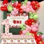 205PCS Strawberry Party Decor Balloon Set Strawberry Balloon Garland Arch Kit with Strawberry Print Marquee 1 Berry One Backdrop 1st Birthday Girl Strawberry Party Supplies Tablecloth