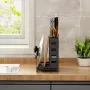 Stainless Steel Kitchen Knife Holder Rack Countertop Cutting Board Rack Chopsticks Forks Integrated Storage Organizer w/ Hooks