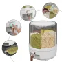 Household Rice Dispenser 360 Degree Rotating Transparent Dry Food Dispenser Sealed Food Holder with 6 Compartments Removable Lid Storage Container for Kitchen Cereals