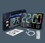 AGSIVO Large Rainbow LED Digital Alarm Clock Wall Clock with Remote Control / Calendar / Temperature / Snooze / Dimming Brightness for Bedroom Living Room Classroom Farmhouse