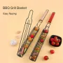 2PCS Stainless Steel Wooden Handle BBQ Grill Basket Sausage Hot Dog Basket Non-stick Barbecue Cages Barbecue Grill Grate Camping Picnic Cookware Outdoor