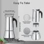 Godmorn Stovetop Espresso Maker, 12cup/600ml Grecas Coffee Maker Moka Pot, Stainless Steel Italian Classic Espresso Moka Pot, Induction Compatible