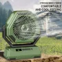 Ventilador de acampamento recarregável de 6000 mAh com luz LED Ventilador oscilante de teto portátil para áreas externas Carregamento tipo C Ângulos ajustáveis Controle de brilho Material resistente Ventilador de resfriamento de ar