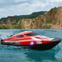 HXJRC HJ820 2.4G RC Boat Capsized Reset High Speed LED Light Speedboat Waterproof 25km/h Electric Racing Vehicles Models Lakes Pools Remote Control Toys