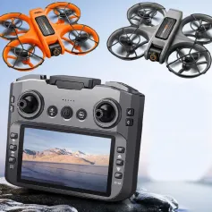 YLR / C S156 WiFi FPV、4.9インチLCDスクリーンコントローラー付きHDデュアルカメラ電気的に調整可能なオプティカルフローホバー自動障害物回避サークル保護LEDライトブラシレス2.4G 4CH6軸リモコン玩具RCドローンクワッドコプターRTF