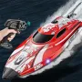 HXJRC HJ820 2.4G RC Boat Capsized Reset High Speed LED Light Speedboat Waterproof 25km/h Electric Racing Vehicles Models Lakes Pools Remote Control Toys