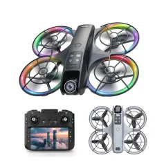 XKJ K200 MAX WiFi FPV with LCD Screen Controller HD Dual Camera Electrically Adjustable Optical Flow Hover Automatic Obstacle Avoidance Dazzling 7-Lights Circle Protection Brushless 2.4G 4CH 6-Axis Remote Control Toys RC Drone Quadcopter RTF