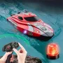 HXJRC HJ820 2.4G RC Boat Capsized Reset High Speed LED Light Speedboat Waterproof 25km/h Electric Racing Vehicles Models Lakes Pools Remote Control Toys