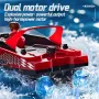 HXJRC HJ821 2.4G RC Boat Capsized Reset High Speed LED Light Speedboat Waterproof Dual Motors Electric Racing Vehicles Models Lakes Pools Remote Control Toys
