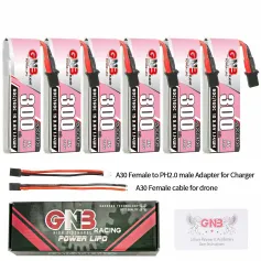 6Pcs Gaoneng 3.8V 300mAh 80C 1S LiHV Battery A30 Plug With Adapter Cable for Emax Tinyhawk S BetaFPV Beta75X