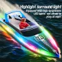HXJRC HJ821 2.4G RC Boat Capsized Reset High Speed LED Light Speedboat Waterproof Dual Motors Electric Racing Vehicles Models Lakes Pools Remote Control Toys