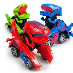 Auto di dinosauro T-Rex trasformabile elettrica con giocattoli modello di animali pressofusi con suono leggero