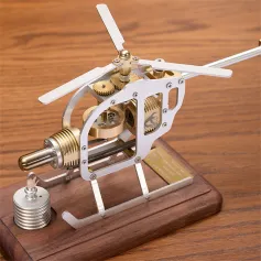 HX-15 Stirling Engine Helicopter Model Assembly Kit Physical Air Energy Combustion Engine with Black Walnut Solid Wood Base Technology Educational Creative Toys