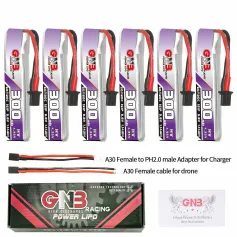 6Pcs Gaoneng 3.8V 300mAh 60C 1S LiHV Battery A30 Plug With Adapter Cable for BetaFPV Meteor65 Pro ELRS
