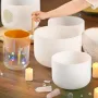 [US Direct] CVNC 432Hz 10\ C Note Chakra Crystal Singing Bowl Frosted Quartz Sound Heal Bath