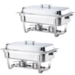 Warmounts 8QT 2 Pack Grid Pans Rectangle Chafing Dish Food-Grade Stainless Steel Catering Buffet Food Meal Plates For Hotel Party Picnic