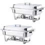 Warmounts 8QT 2 Pack Grid Pans Rectangle Chafing Dish Food-Grade Stainless Steel Catering Buffet Food Meal Plates For Hotel Party Picnic