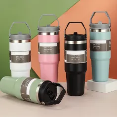 900ml Large Capacity Water Cup 304 Stainless Steel Car Insulated Cup with Straw and Handle Double Walled Travel Sports Water Bottle