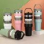 900ml Large Capacity Water Cup 304 Stainless Steel Car Insulated Cup with Straw and Handle Double Walled Travel Sports Water Bottle