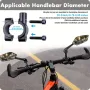 2 peças de espelhos de guidão de bicicleta para bicicleta elétrica, scooter, snowbike, ângulo amplo ajustável, visão traseira e rotação de 360 graus, design de segurança