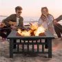 [USA Direct] Fire Pit 32'' Wood Burning Firepit Metal Square Outdoor Fire Tables SteelFire Pit Bowl with Spark Screen Cover, Poker Log Grate for Patio Camping Backyard Garden Picnic, 8866