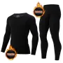 TENGOO 2 Pcs Men's Warm Compression Base Layer, Thermal Underwear Set, Long Johns Set, Moisture Wicking & Breathable Basic Black Thermal Long Sleeve & Leggings Men Underwear Set For Outerdoor Skiing Running