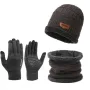 3-delige set dames- en herenwintermutsen en handschoenen, warme gebreide muts, sneeuw- en skimuts met klep en touchscreen-wanten, sms-handschoenenset