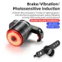 ROCKBROS Q5 Mini Smart Auto Bike Taillight Vibration Sensing Light Sensitivity Brake Rear Light IPx6 Waterproof Type-C Charging Bicycle Lump for MTB Road Night Cycling
