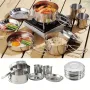 IPRee Stainless Steel 8Pcs Cookware Set for Camping Camping Pot and Pan Set with Cups Outdoor 2-3 Person Tableware for Hiking Picnic