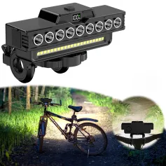 BIKIGHT 9LED+21SMD 120dB Horn Power Digital Display Bicycle Headlight Type-C Charging Waterproof 7 Gears Flash Bike Front Light for Outdoor Night Riding Safety