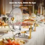 WARMOUNTS Chafing Dish Buffet Set, 5QT 2/4 Pack Gold Accent Stainless Steel Chafers and Buffet Warmers Sets with Glass Lid & Lid Holder for Parties Catering Events Weddings Banquets