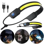 Bikight LED+COB 3 Modes COB Running Headlamp USB Rechargeable Power Dispaly Waterproof Headlight Head Torch for Camping Dog Walking Fishing Hiking Search Light
