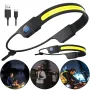 Bikight LED+COB 3 Modes COB Running Headlamp USB Rechargeable Power Dispaly Waterproof Headlight Head Torch for Camping Dog Walking Fishing Hiking Search Light