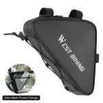 WEST BIKING 0.6L Bicycle Front Frame Triangle Bag With Mesh Pouch MTB Road Bike Waterproof Bottom Tube Bag Elastic Luggage Straps For Storage