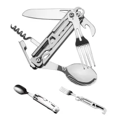 IPRee Outdoor Stainless Steel Multifunctional Camping Folding Knife Fork and Spoon Camping Equipment Panier Osier Camping Equipment