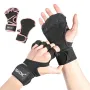 SKDK 1Pair Weight Lifting Fitness Sports Gloves Non-slip Breathable Sweat-wicking Silicone Palm Extended Strap Wrist Guard Gloves for Gym Power Training
