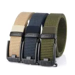 Tushi Metal Smart Tactical Belt Automatic Buckle Canvas Thick Nylon Jeans Pants Belt for Outdoors Camping Hiking Fishing Cycling