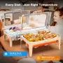 Warmounts 9.5QT Rectangular Chafing Dish Buffet Set with Hydraulic PivotLid, Stainless Steel Catering Server Food Warmer with 2-Tray Noiseless for Party, Wedding, Restaurant