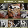 IPRee 9in1 13in1 Mini Multifunction Wrench & Bottle Opener Compact Card Tool Stainless Steel Climbing Carabiner EDC Keychain Gear Rope Cutter Camping Hiking Outdoor Tools