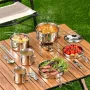 IPRee Stainless Steel 8Pcs Cookware Set for Camping Camping Pot and Pan Set with Cups Outdoor 2-3 Person Tableware for Hiking Picnic