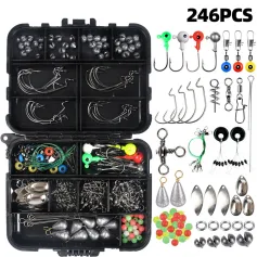 Anmuka 246pcs Fishing Tackle Box Fishing Accessories Set with Fish Hooks Lead Sinker Swivel for Bass Trout Walleye Fishing Supplies