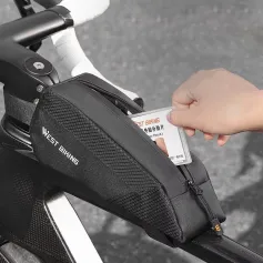 WEST BIKING 1L Bicycle Top Tube Bag Narrow Side Design Velcro Fastening Portable Zipper Storage Cycling Bag for MTB & Road Bikes