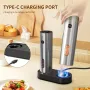 IPRee 2pcs Rechargeable Electric Salt and Pepper Grinder Set USB Automatic LED Adjustable Coarseness Stainless Steel Kitchen Gadgets for Home Cooking