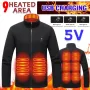 TENGOO HP-09 9 Heated Area Jacket USB Charging 3 Gear Adjustable Temperature with Digital Display Windproof Fleece Heated Jacket Winter Coat for Outdoor Sports