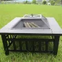 [USA Direct] Fire Pit 32'' Wood Burning Firepit Metal Square Outdoor Fire Tables SteelFire Pit Bowl with Spark Screen Cover, Poker Log Grate for Patio Camping Backyard Garden Picnic, 8866