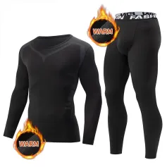 TENGOO Men's Thermal Underwear Set, Long johns set, Compression Thermal Base Layer Set, Moisture Wicking & Breathable Basic Long Sleeve & Letter Belt Leggings Winter Thermal Wear, Men's Thermal Clothing