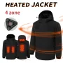 TENGOO HJ-04B 4 Heating Areas Jacket Windbreaker Unisex 3-Gear Thermal High Neck Hooded Coat Windproof Comfy Outerwear for Winter Hiking Outdoor Sport