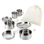 IPRee Stainless Steel 8Pcs Cookware Set for Camping Camping Pot and Pan Set with Cups Outdoor 2-3 Person Tableware for Hiking Picnic