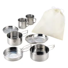IPRee Stainless Steel 8Pcs Cookware Set for Camping Camping Pot and Pan Set with Cups Outdoor 2-3 Person Tableware for Hiking Picnic