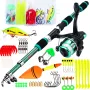 Sougayilang Spinning Fishing Rod Reel Combos 1.8M Telescopic Rod with 5.2:1 3BB Fishign Reel Max Drag 5kg Full Fishing Kit-Green